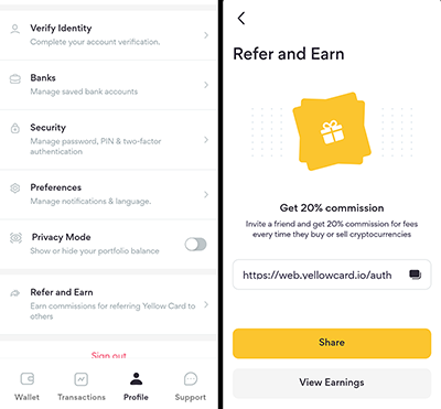 Yellow card referral code program