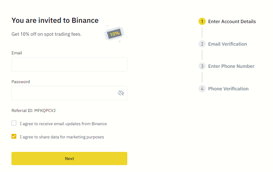 Binance referral sign up