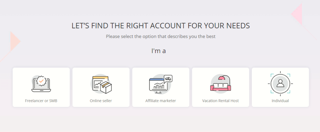How to choose the right account during sign up on Payoneer