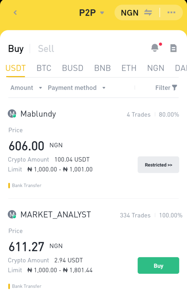 Binance Payment method in Nigeria