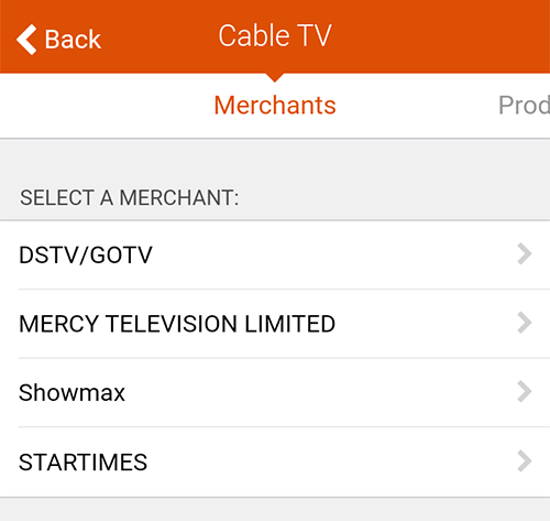 Choose DSTV/GOTV on GTBank Mobile app