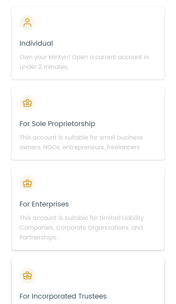 Mintyn types of accounts