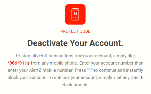 How to block Zenith Bank account