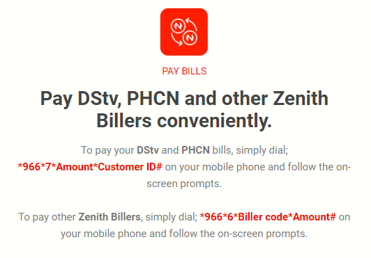 Zenith Bank USSD code to pay for DSTV, PHCN, Startimes, Gotv and other bills