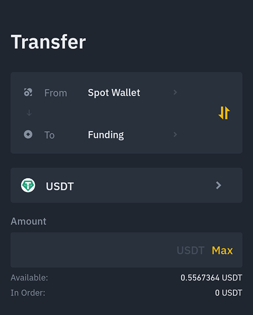 How to transfer USDT from Spot to Funding on Binance
