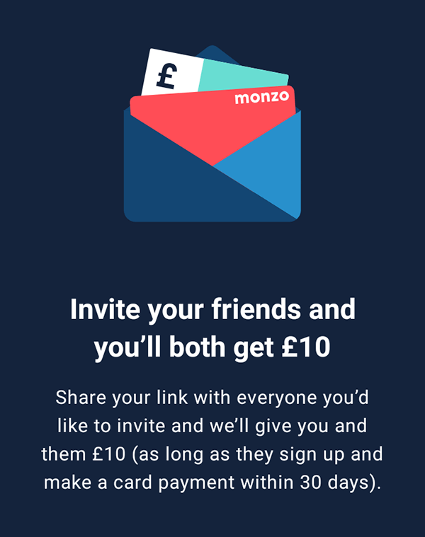 Monzo Bank referral £10 bonus code link 