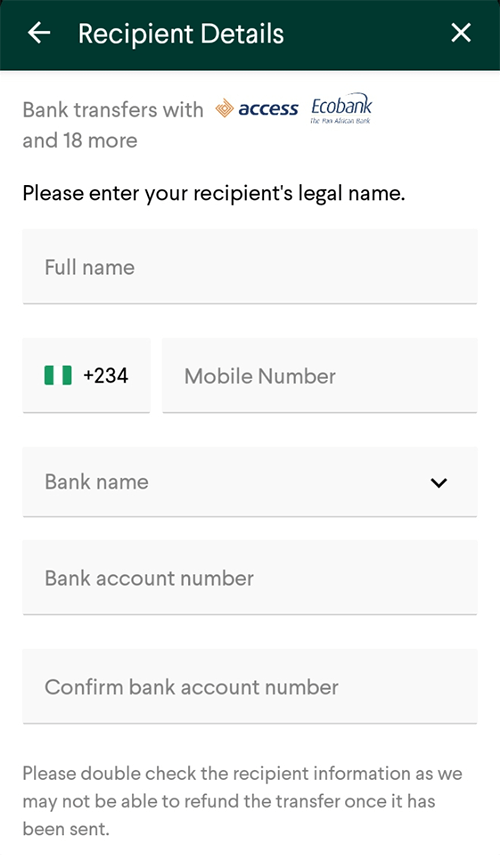 How to add recipient bank account details on Taptap