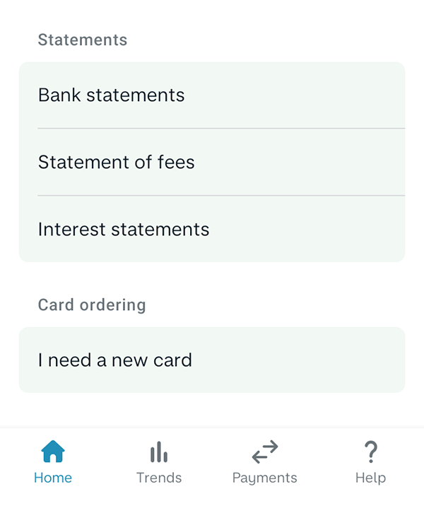 Choose Bank statements option