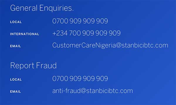 Stanbic IBTC contact number and email