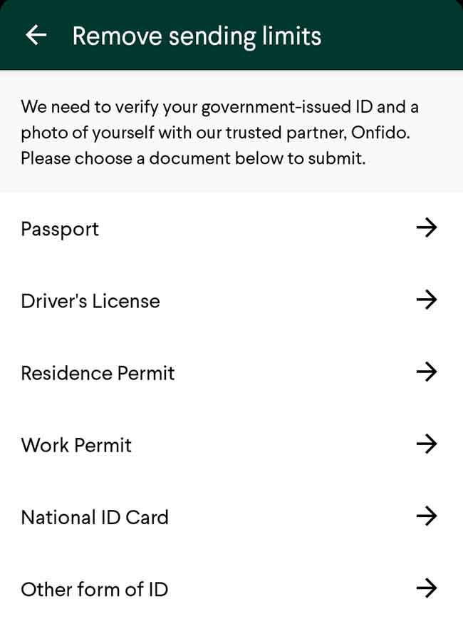 ID Document to verify Taptap Send account