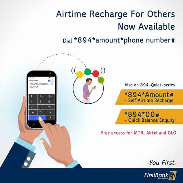 USSD code to Buy Airtime from First Bank to Another Number