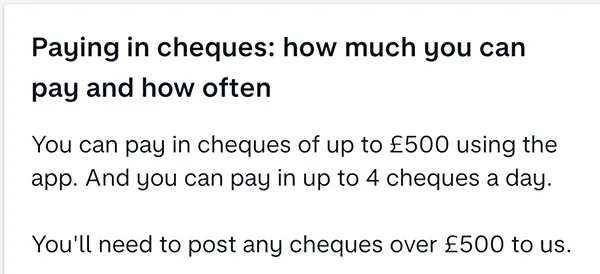 Limit on Depositing a Cheque Online on Monzo App