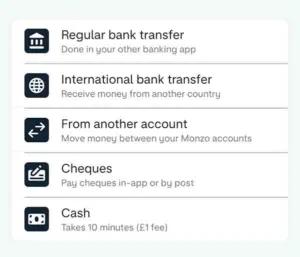 Monzo deposit option