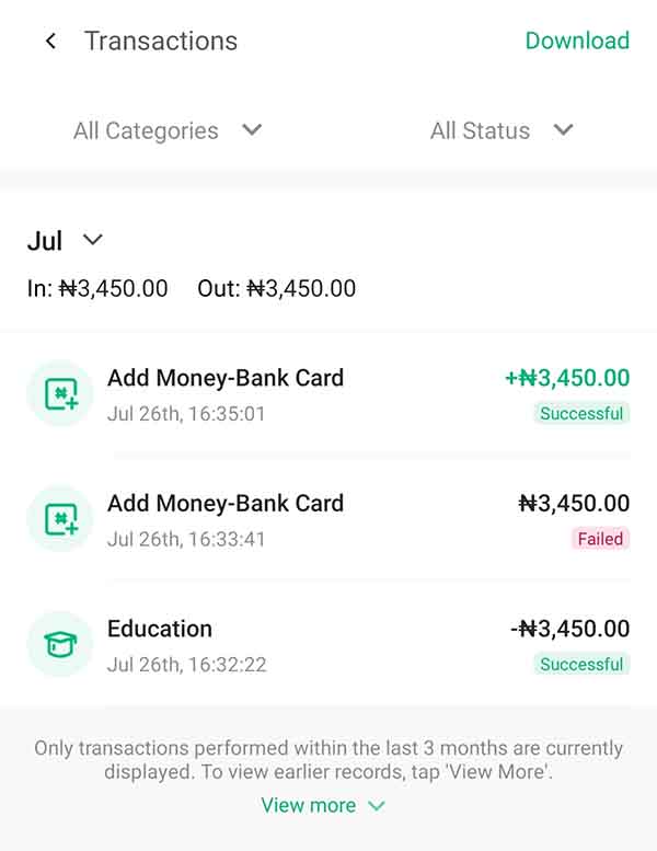 Download Opay bank statement