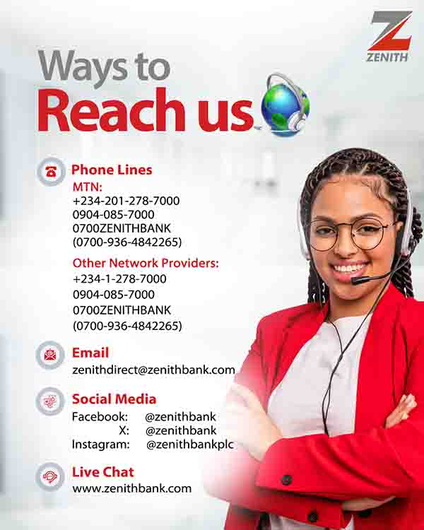 All Zenith Bank Customer Care Contact details